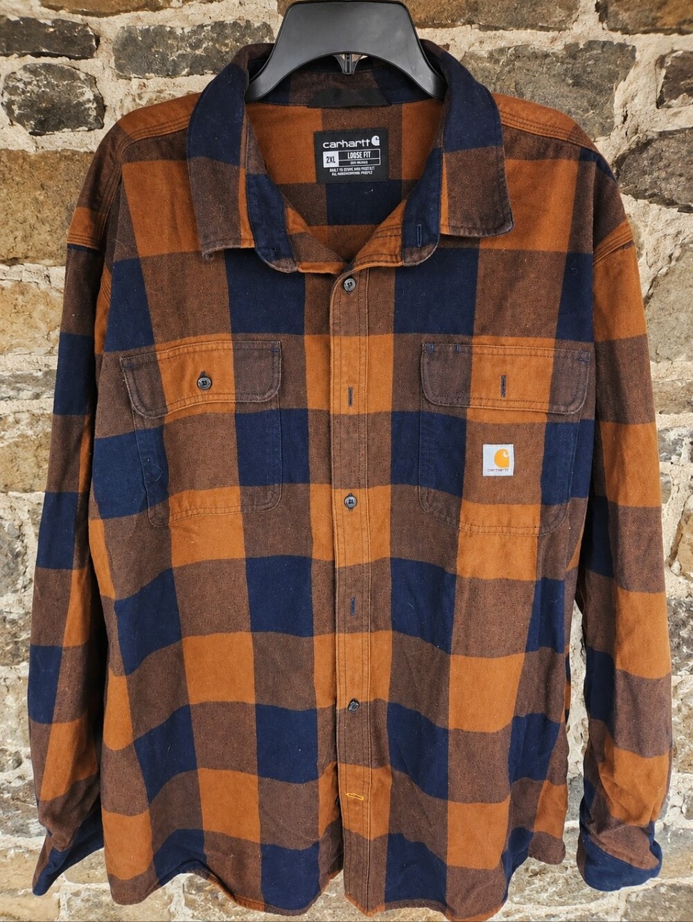 Carhartt Loose Fit Buffalo Plaid Flannel Shirt 2XL Brown Navy Workwear